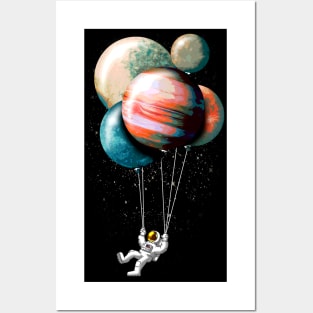 Cute Spaceman with Balloon Planets Posters and Art